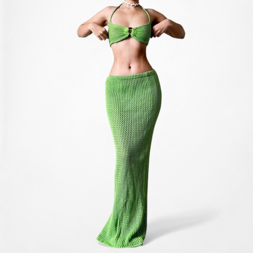 Green Knit Maxi Dress Set - Women